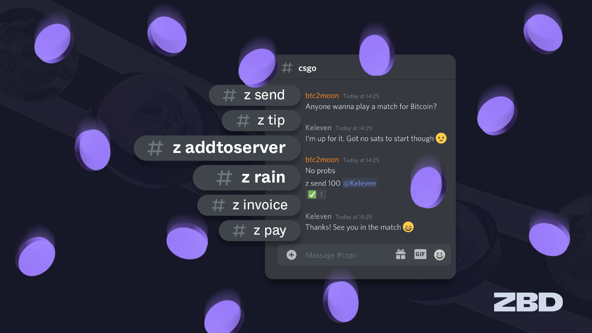Use a simple command to add ZBD Bots to your Discord and Telegram