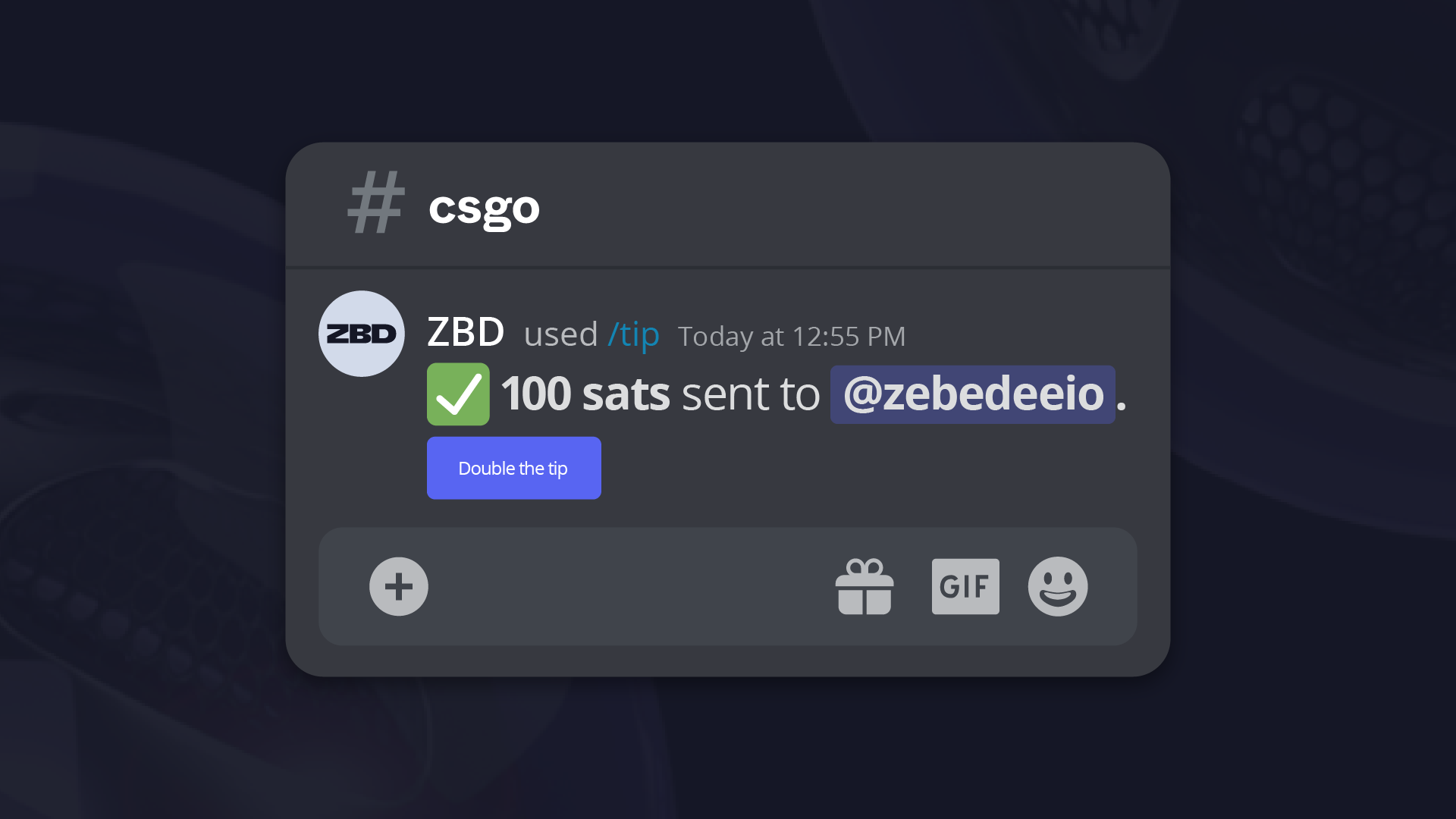 Send and receive Bitcoin when chatting on Discord using ZBD Bots.
