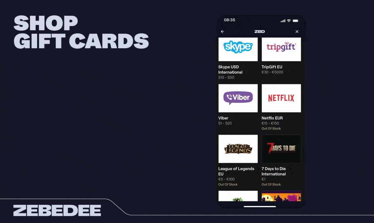 The ZEBEDEE app – Shop for gift cards.